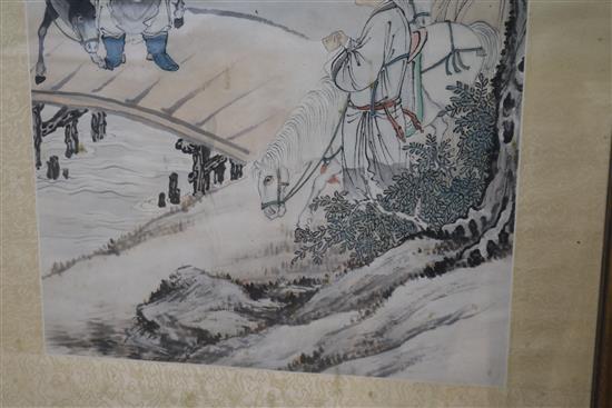 A Chinese watercolour on paper scroll painting 106 x 40cm